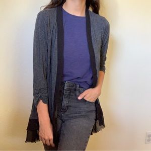 AB Studio M grey cardigan with black decorative trim